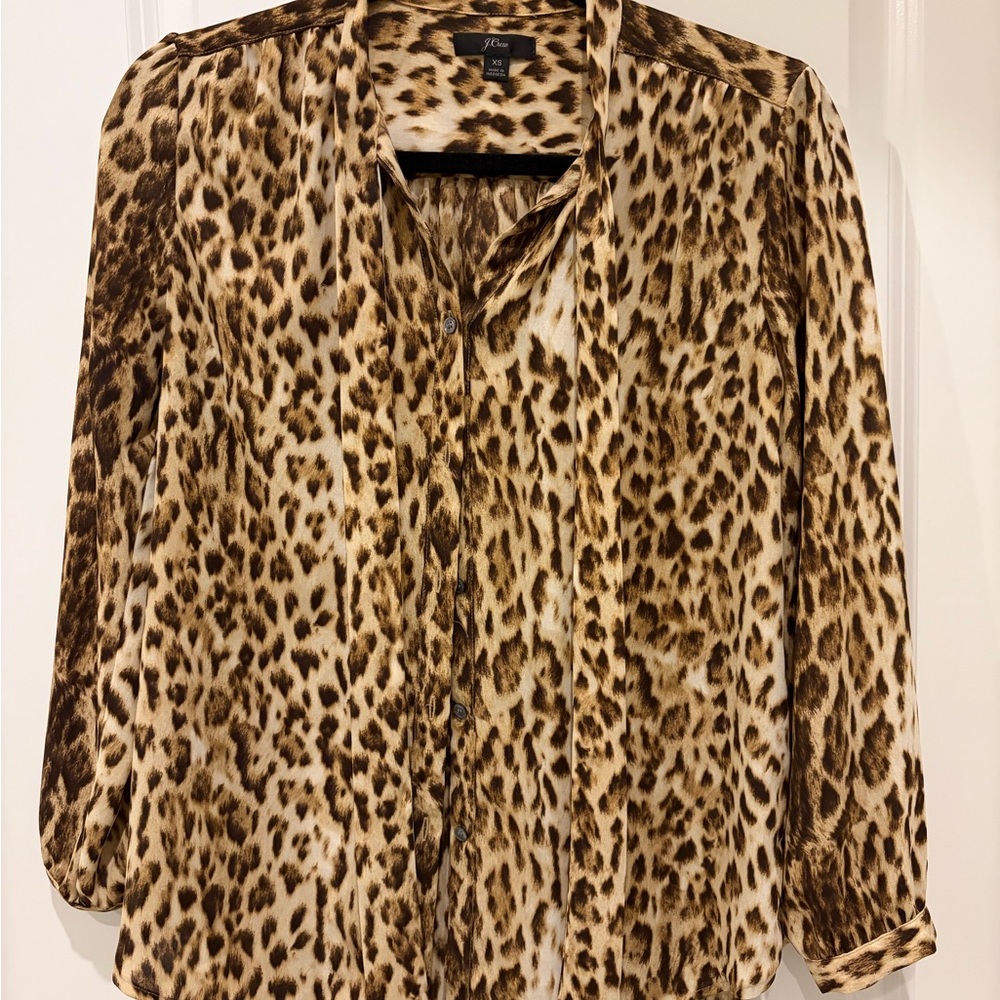 J. Crew Tie Neck Print Blouse XS